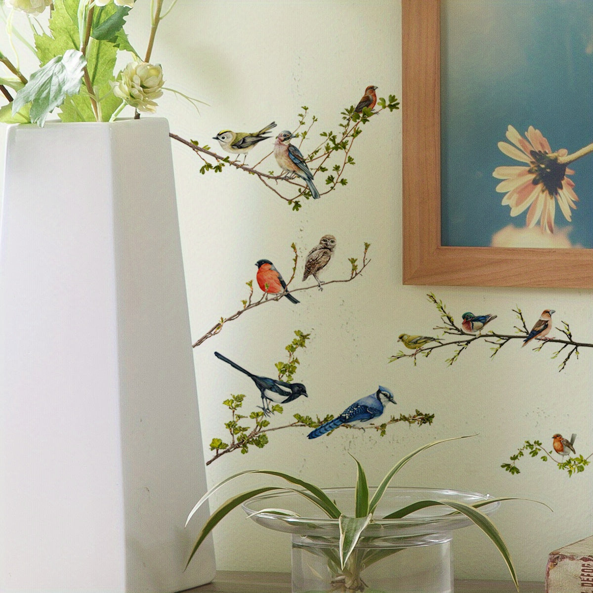 3D Branches Birds Wall Stickers Self Adhesive Removable Cabinet Decals