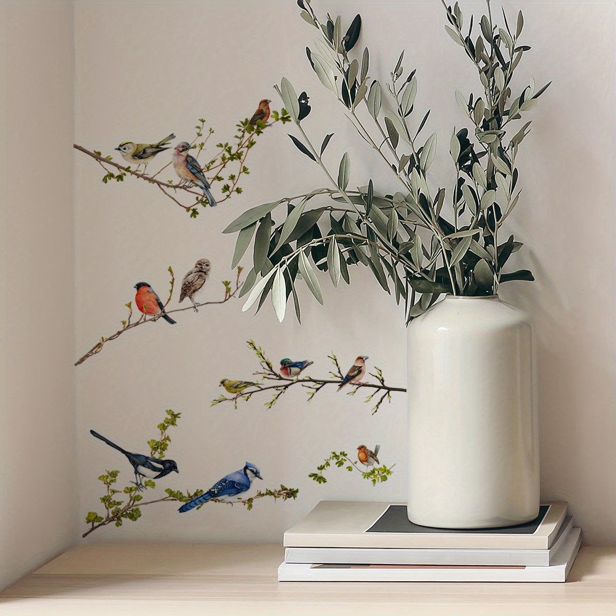 3D Branches Birds Wall Stickers Self Adhesive Removable Cabinet Decals