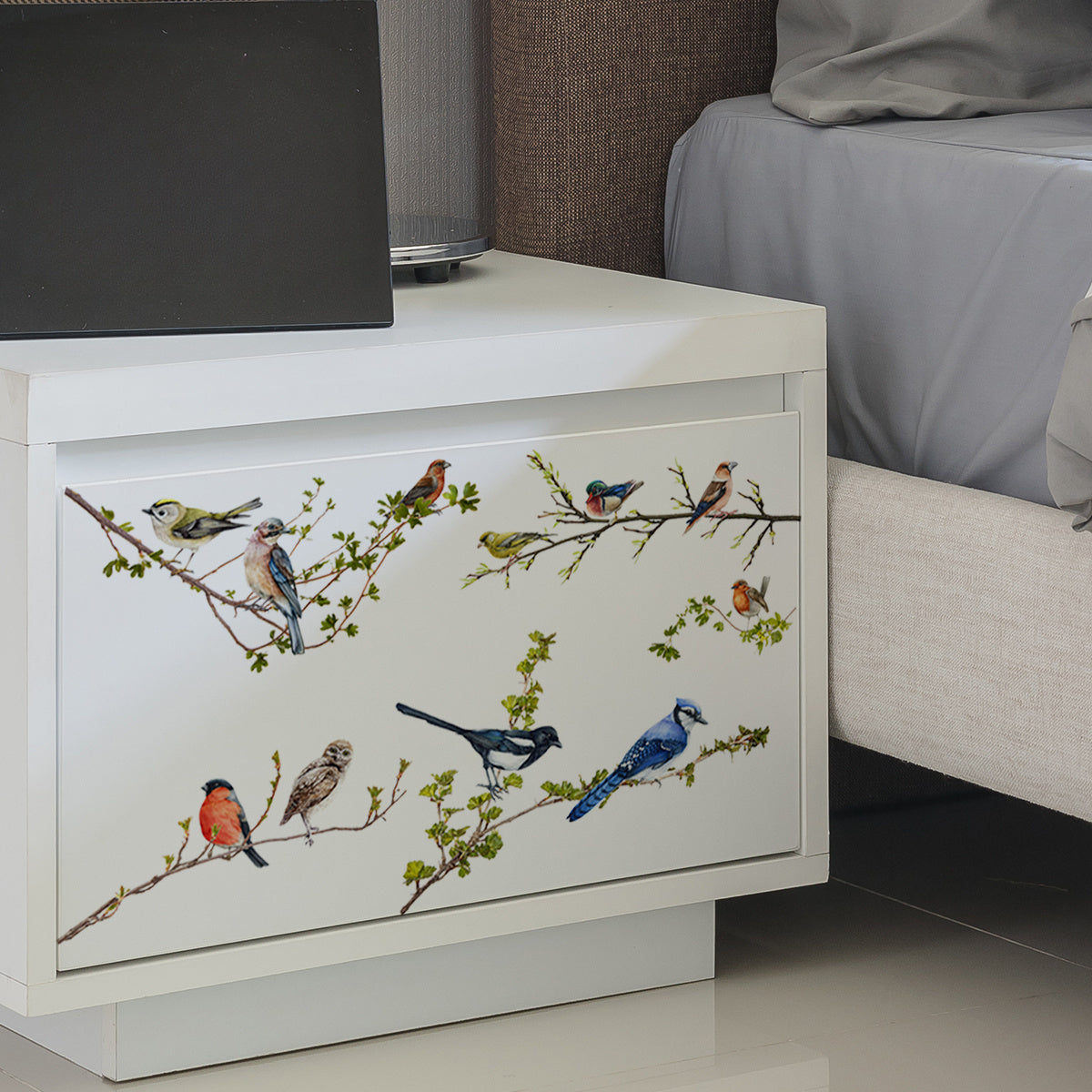 3D Branches Birds Wall Stickers Self Adhesive Removable Cabinet Decals