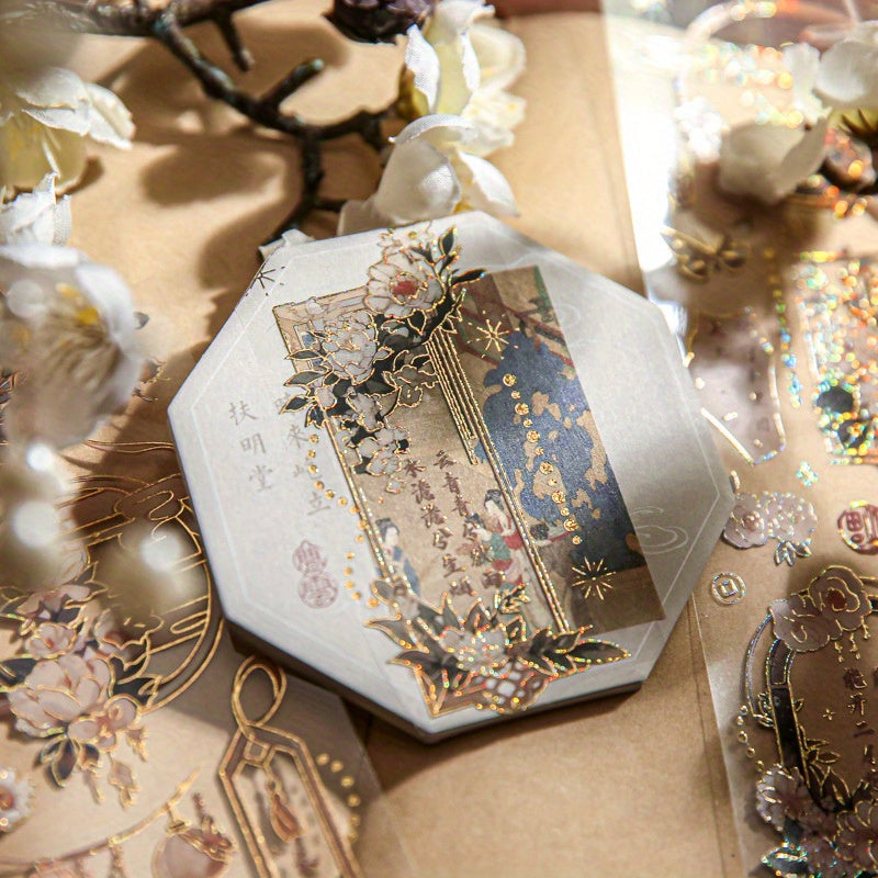 3pcs Embossed Hot Stamping Retro Stickers for Diaries & Message Paper