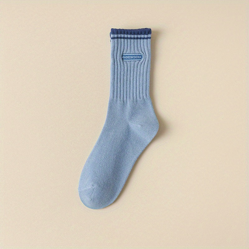 5 Pairs Men's Solid Crew Socks Thin Comfy Casual Unisex Socks All Seasons