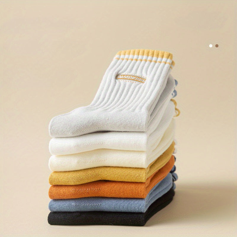 5 Pairs Men's Solid Crew Socks Thin Comfy Casual Unisex Socks All Seasons