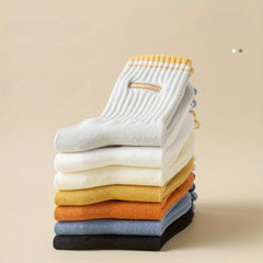 5 Pairs Men's Solid Crew Socks Thin Comfy Casual Unisex Socks All Seasons