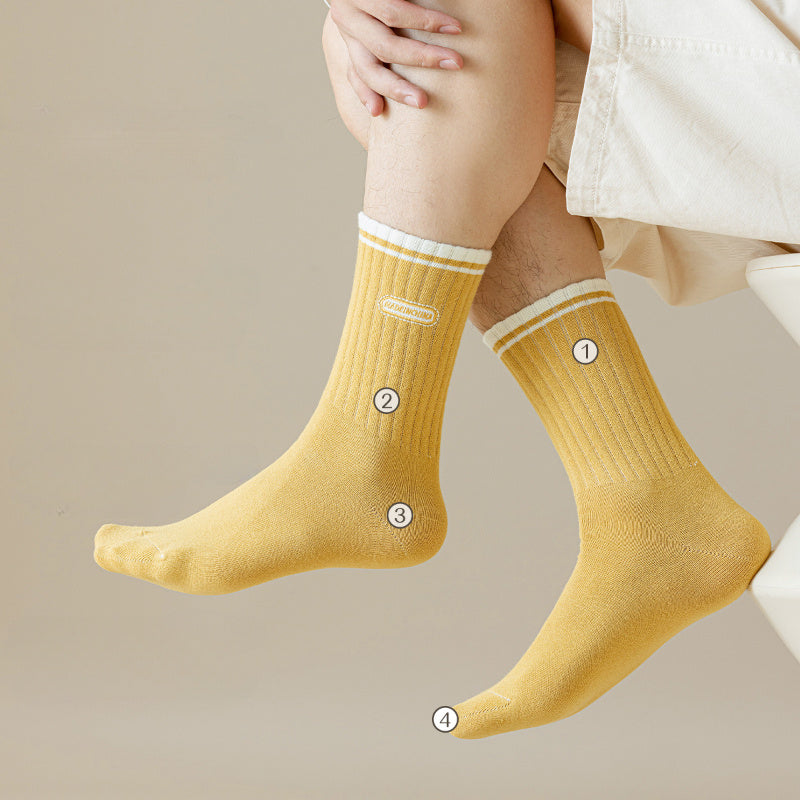 5 Pairs Men's Solid Crew Socks Thin Comfy Casual Unisex Socks All Seasons