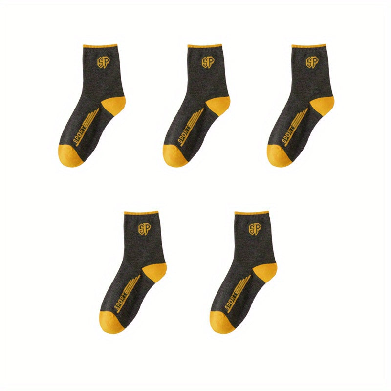 Men's Block Crew Socks Breathable Comfy Casual Outdoor All Seasons Wear