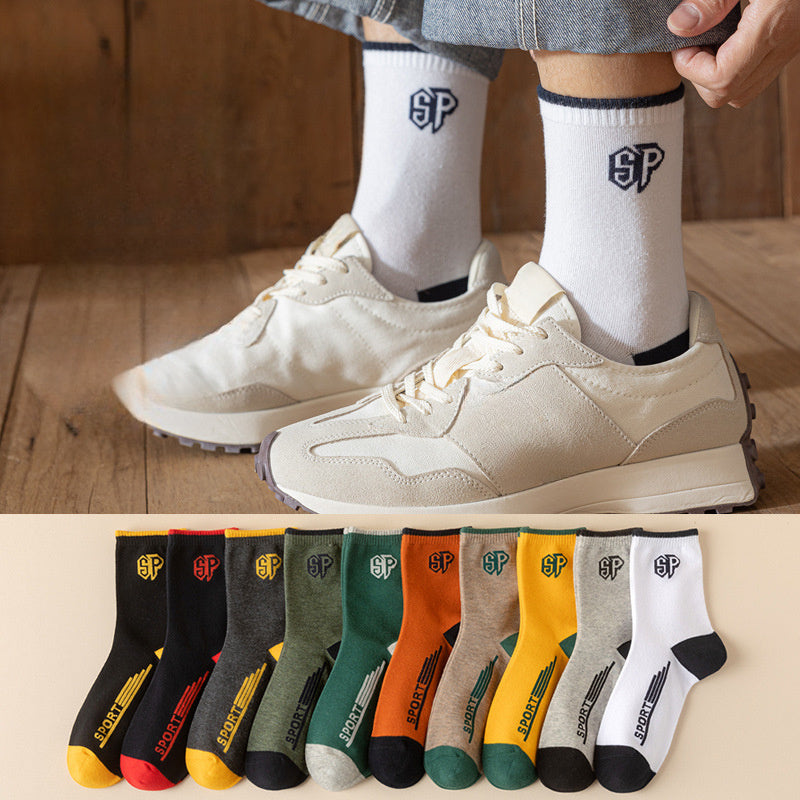Men's Block Crew Socks Breathable Comfy Casual Outdoor All Seasons Wear
