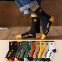 Men's Block Crew Socks Breathable Comfy Casual Outdoor All Seasons Wear