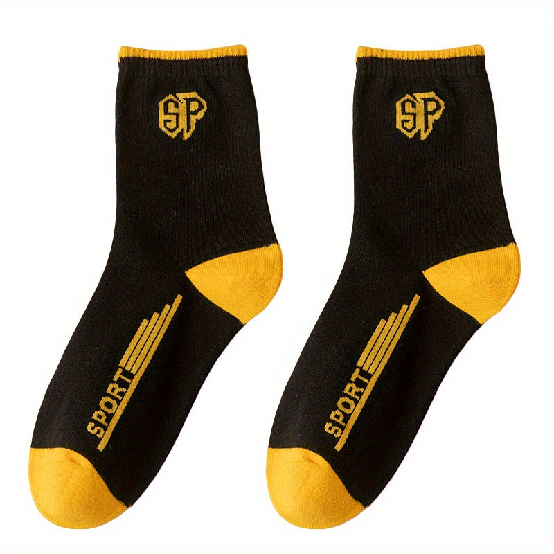 Men's Block Crew Socks Breathable Comfy Casual Outdoor All Seasons Wear