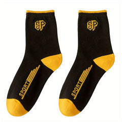 Men's Block Crew Socks Breathable Comfy Casual Outdoor All Seasons Wear