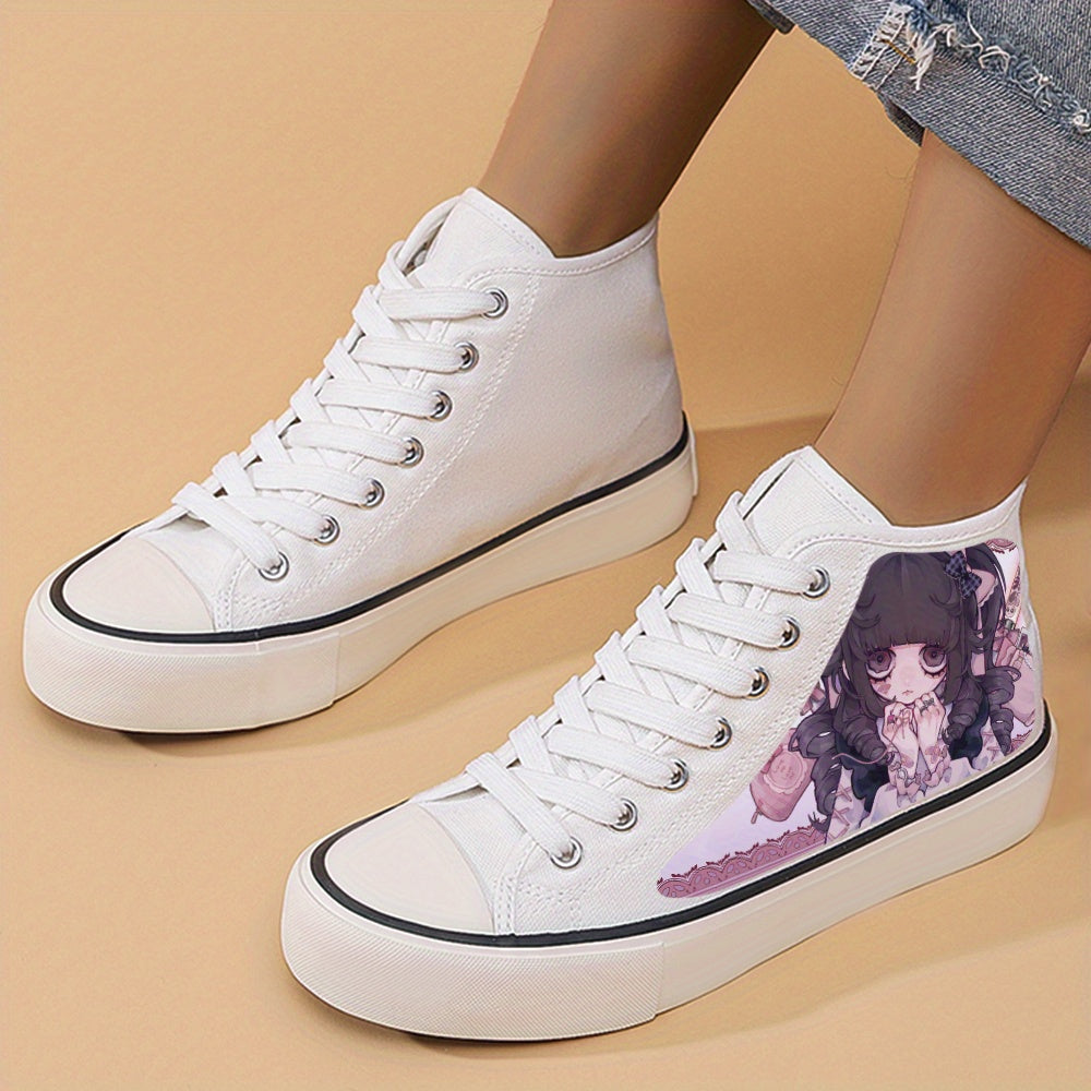 Anime Print Chunky Canvas Sneakers High Top Skate Shoes