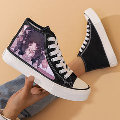 Anime Print Chunky Canvas Sneakers High Top Skate Shoes