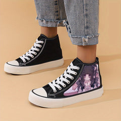 Anime Print Chunky Canvas Sneakers High Top Skate Shoes
