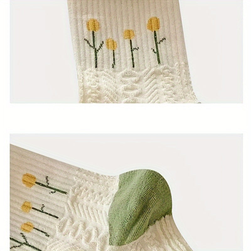 Teen's Cartoon Flower Pattern Knit Socks - Set of 5