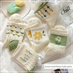 Teen's Cartoon Flower Pattern Knit Socks - Set of 5
