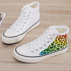 Leopard Print Plush Lined Chunky Canvas Sneakers
