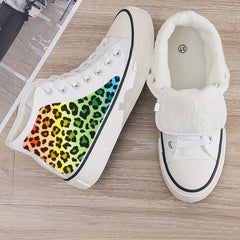 Leopard Print Plush Lined Chunky Canvas Sneakers