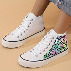 Leopard Print Flat Heighten Chunky Canvas Sneakers