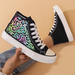 Leopard Print Flat Heighten Chunky Canvas Sneakers