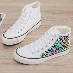 Leopard Print Plush Lined Chunky Canvas Sneakers