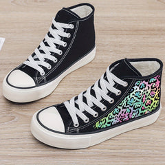Leopard Print Plush Lined Chunky Canvas Sneakers