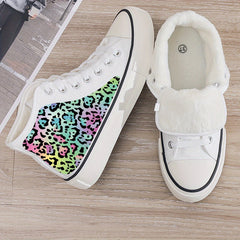Leopard Print Plush Lined Chunky Canvas Sneakers
