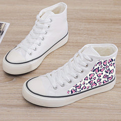 Leopard Heart Print Plush Lined Thermal Chunky Canvas Sneakers