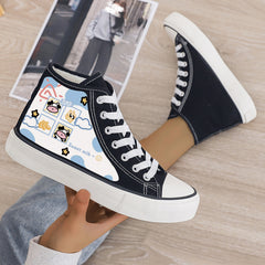 Cow Print Plush Lined Chunky Canvas Sneakers Flat Heighten Winter Shoes