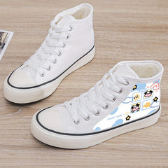 Cow Print Plush Lined Chunky Canvas Sneakers Flat Heighten Winter Shoes
