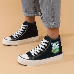 Print Flat Chunky Canvas Sneakers High Top Skate Shoes