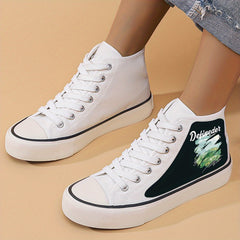 Print Flat Chunky Canvas Sneakers High Top Skate Shoes