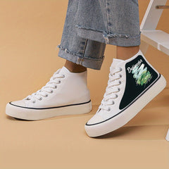 Print Flat Chunky Canvas Sneakers High Top Skate Shoes