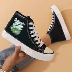 Print Flat Chunky Canvas Sneakers High Top Skate Shoes