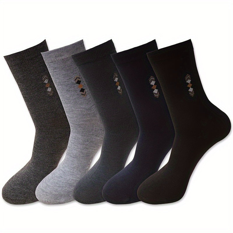 Men's Solid Crew Socks Breathable Comfy Casual Unisex 5 Pairs
