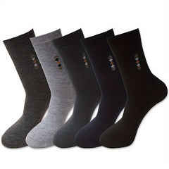 Men's Solid Crew Socks Breathable Comfy Casual Unisex 5 Pairs