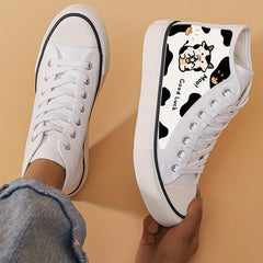 Cow Print Flat Heighten Chunky Canvas Sneakers
