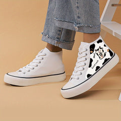 Cow Print Flat Heighten Chunky Canvas Sneakers