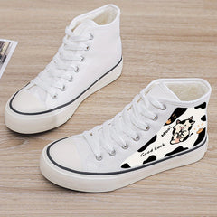 Cow Print Plush Lined Chunky Canvas Sneakers
