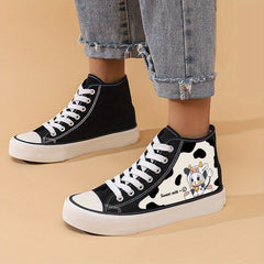 Cow Print Heighten Chunky Canvas Sneakers Non Slip Classic Shoes