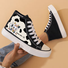 Cow Print Heighten Chunky Canvas Sneakers Non Slip Classic Shoes