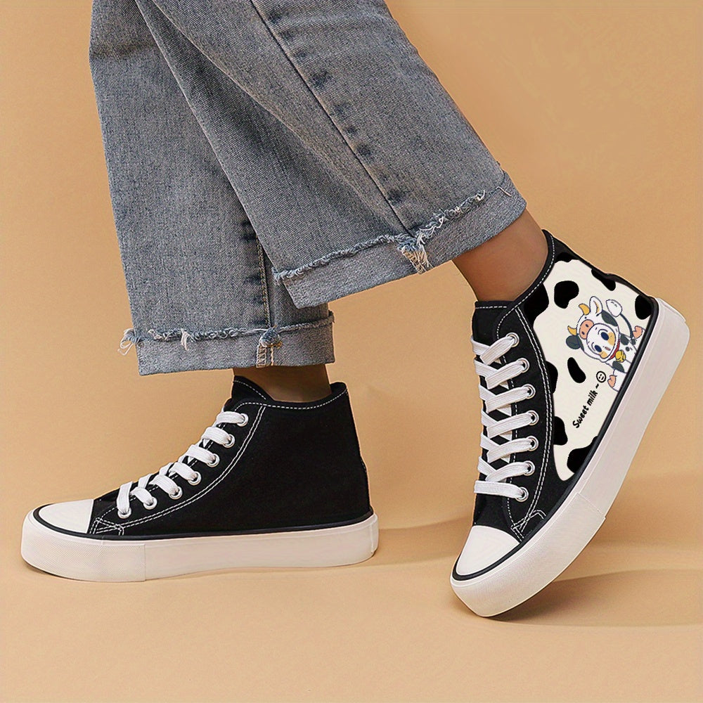 Cow Print Heighten Chunky Canvas Sneakers Non Slip Classic Shoes