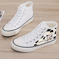 Cow Print Plush Lined Thermal Chunky Canvas Sneakers