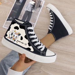 Cow Print Plush Lined Thermal Chunky Canvas Sneakers