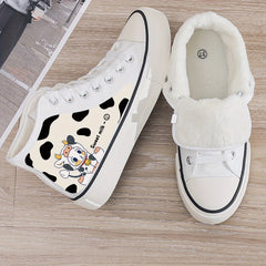 Cow Print Plush Lined Thermal Chunky Canvas Sneakers