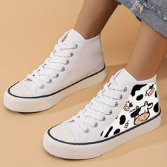 Cow Print Chunky Canvas Sneakers Heighten High Top Skate Shoes