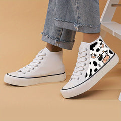 Cow Print Chunky Canvas Sneakers Heighten High Top Skate Shoes