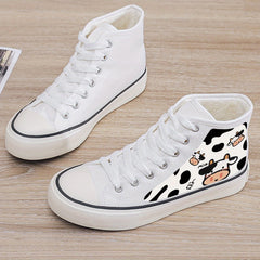 Cow Print Plush Lined Thermal Chunky Canvas Sneakers