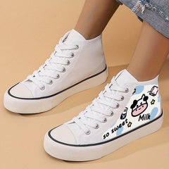 Cartoon Cow Print High Top Canvas Sneakers