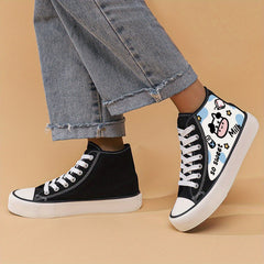 Cartoon Cow Print High Top Canvas Sneakers