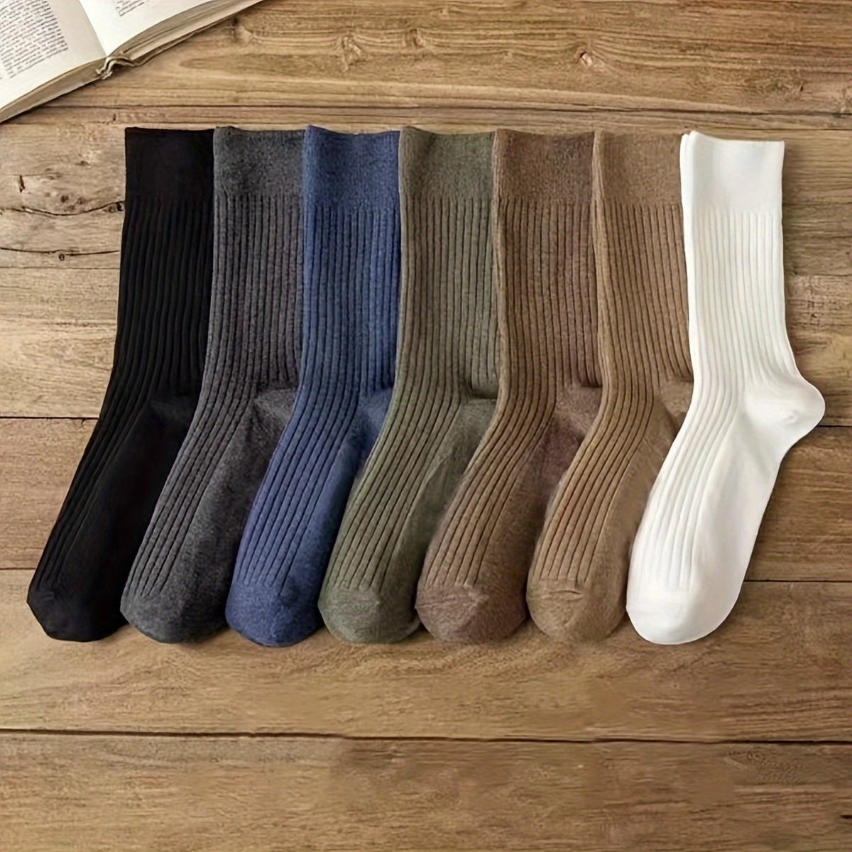 Men's Solid Crew Socks Breathable Comfy Casual Unisex Socks - 7 Pairs