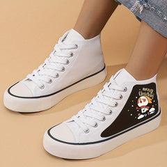 Christmas Snowman Print Chunky Canvas Sneakers